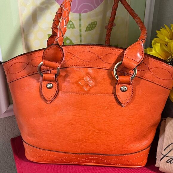 NWOT Patricia Nash “Broncos” Leather Zorita Tool Vibrant Orange Embossed Satchel - Picture 6 of 15